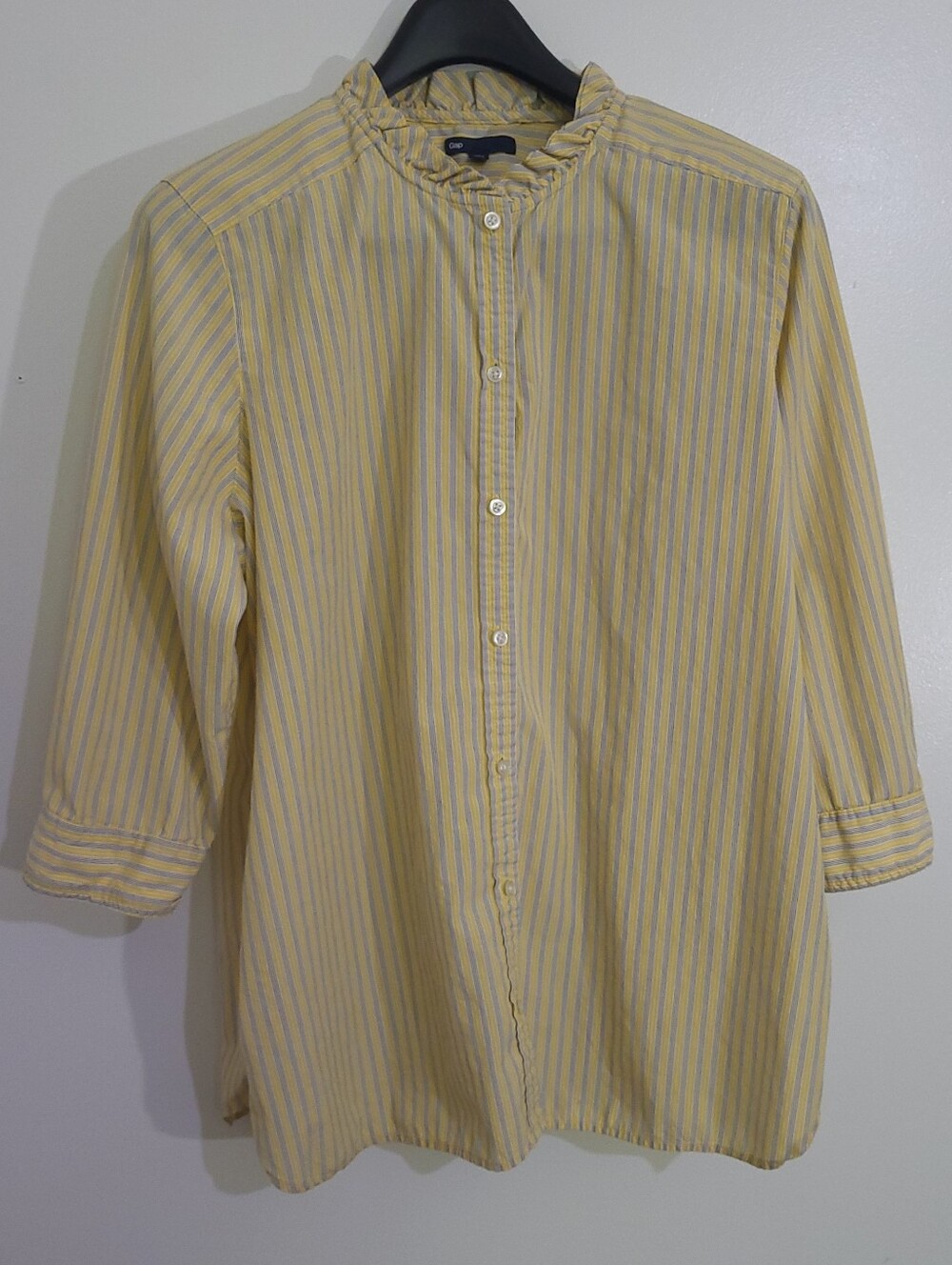 GAP Yellow Striped Cotton Ruffle Neck Blouse - Size XL